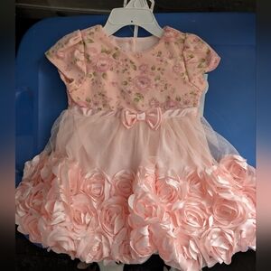Elegant Pink Floral Kids Dress with Rosette Skirt